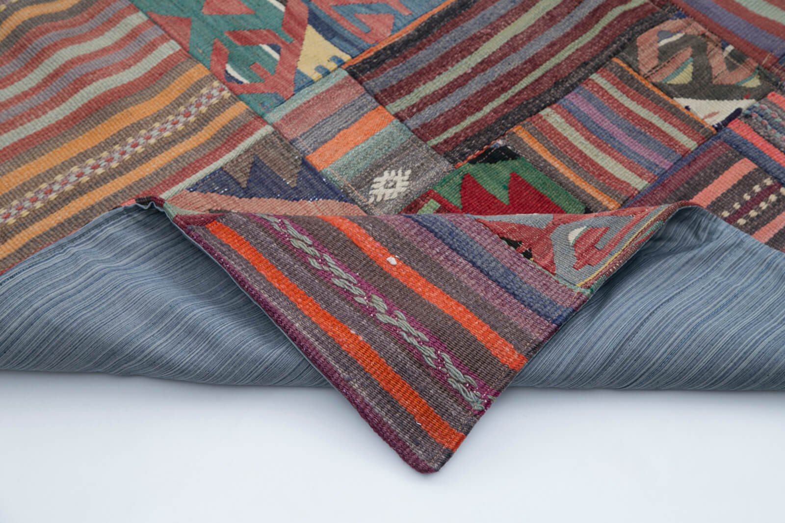 Handmade Area Rug – Pink Patchwork Cotton Wool Rug 6'7'' x 9'11'' for Living Room