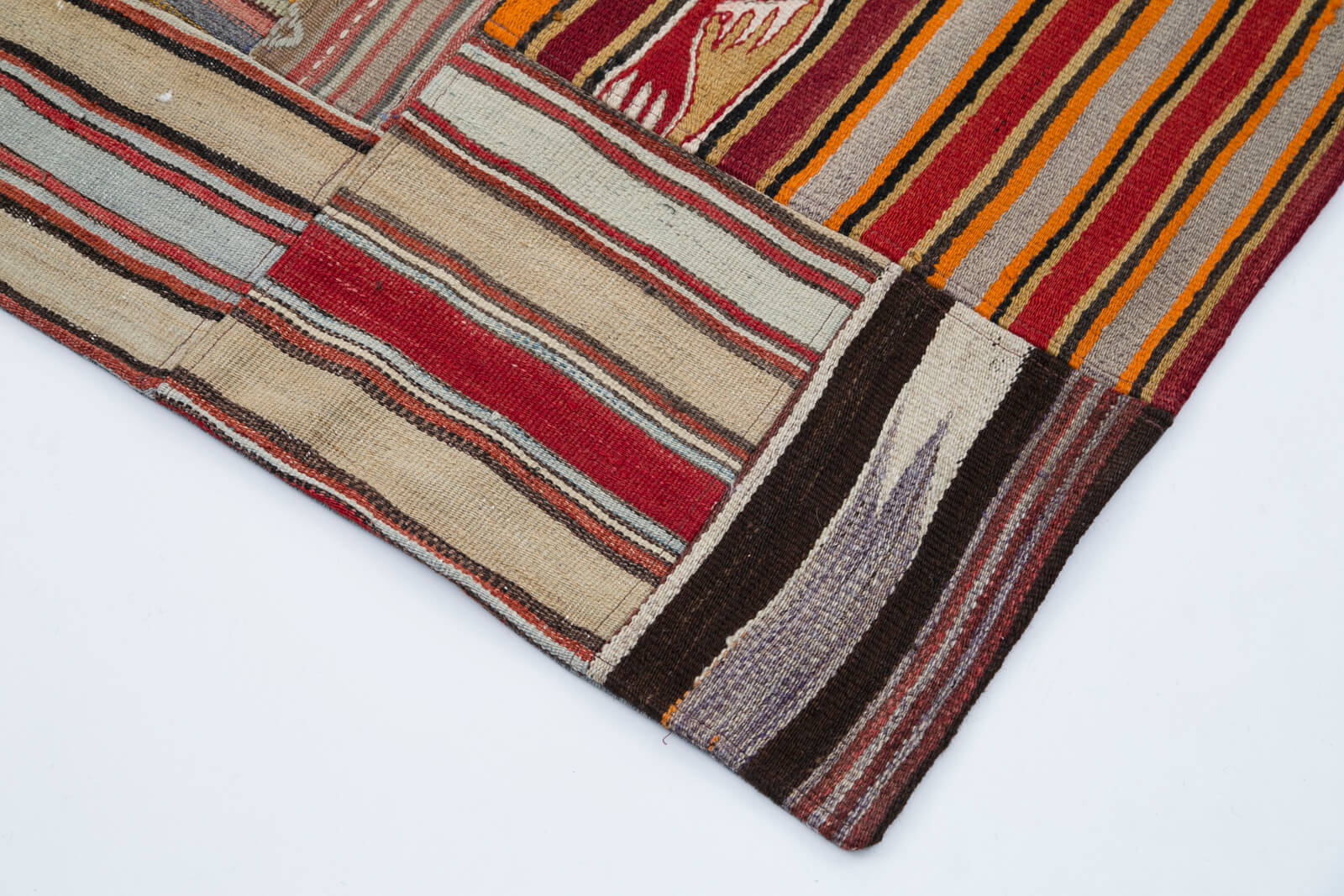 Handmade Area Rug - Red Patchwork Wool Cotton Carpet 6'7''x9'11'' Durable Vintage