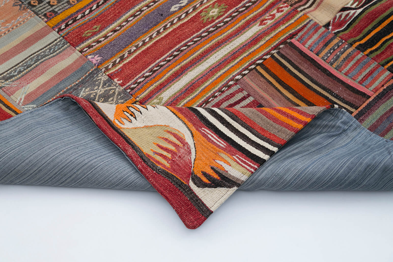 Handmade Area Rug - Red Patchwork Wool Cotton Carpet 6'7''x9'11'' Durable Vintage