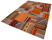 Handmade Area Rug - Kirk Yama Orange Patchwork Cotton Wool Carpet 6'7''x9'10''