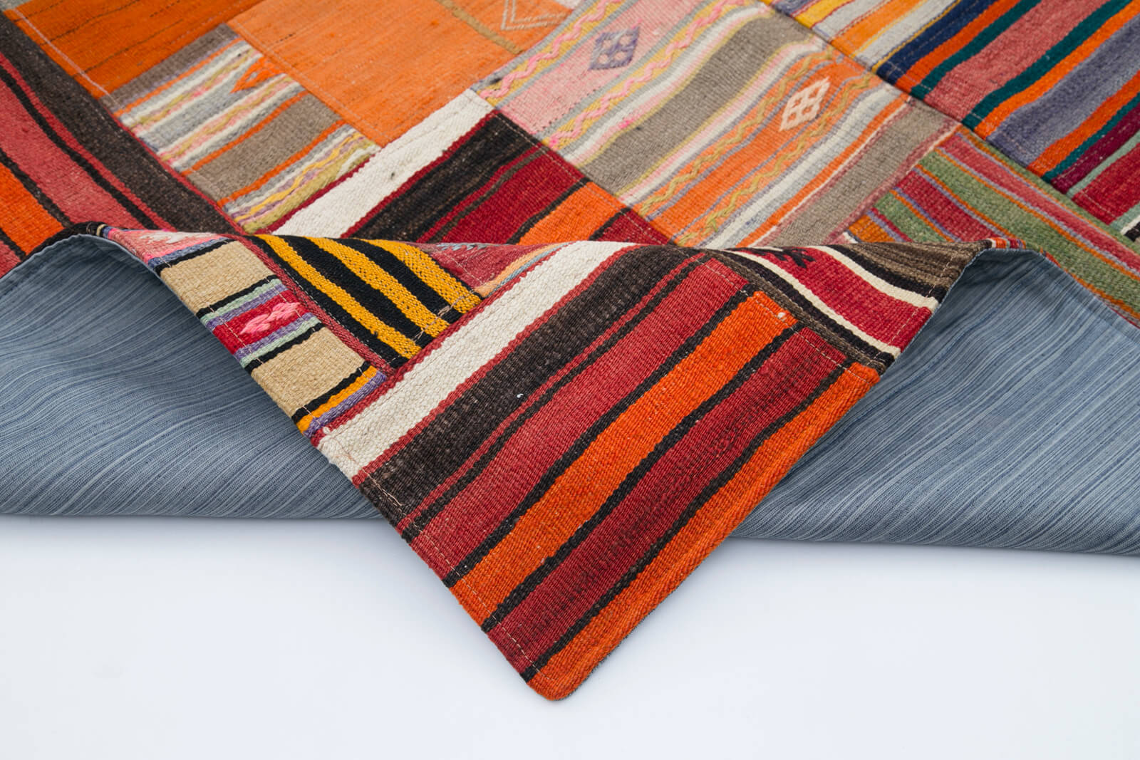 Handmade Area Rug - Kirk Yama Orange Patchwork Cotton Wool Carpet 6'7''x9'10''