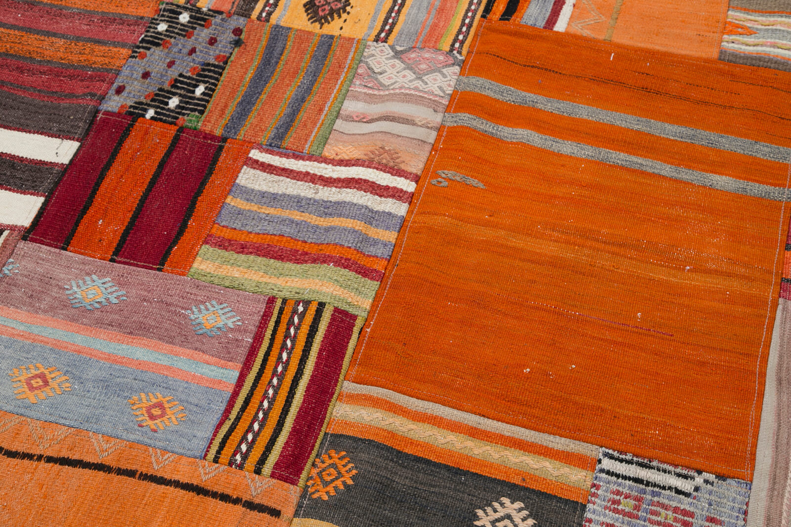 Handmade Area Rug - Kirk Yama Orange Patchwork Cotton Wool Carpet 6'7''x9'10''