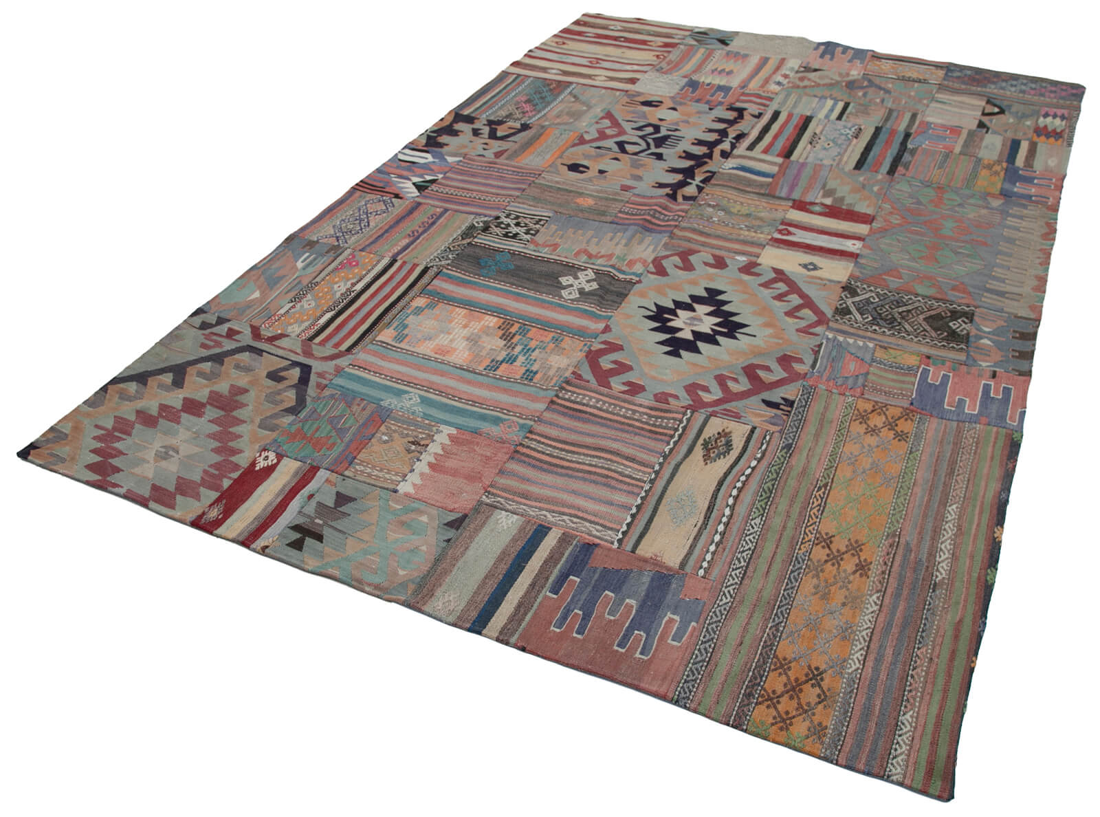 Handmade Patchwork Area Rug – Kirk Yama Grey Cotton Wool 6'8"x9'11" Vintage Wool Rug