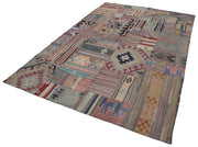 Handmade Patchwork Area Rug – Kirk Yama Grey Cotton Wool 6'8"x9'11" Vintage Wool Rug