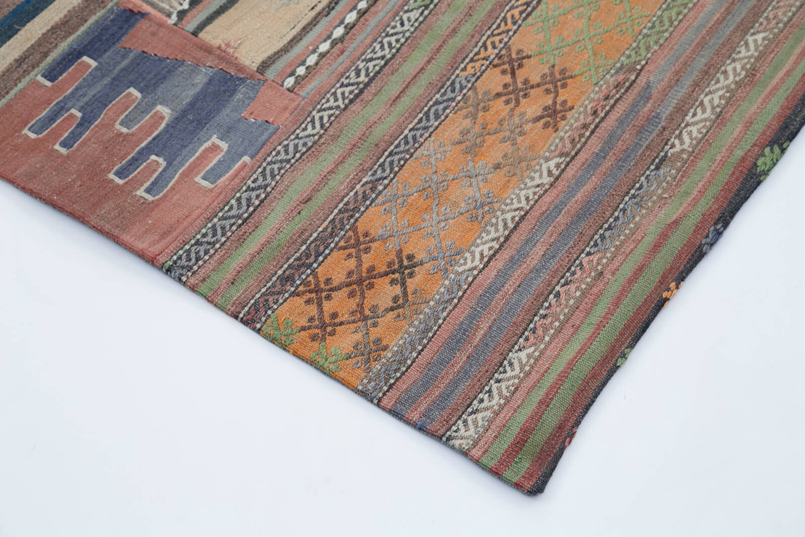 Handmade Patchwork Area Rug – Kirk Yama Grey Cotton Wool 6'8"x9'11" Vintage Wool Rug