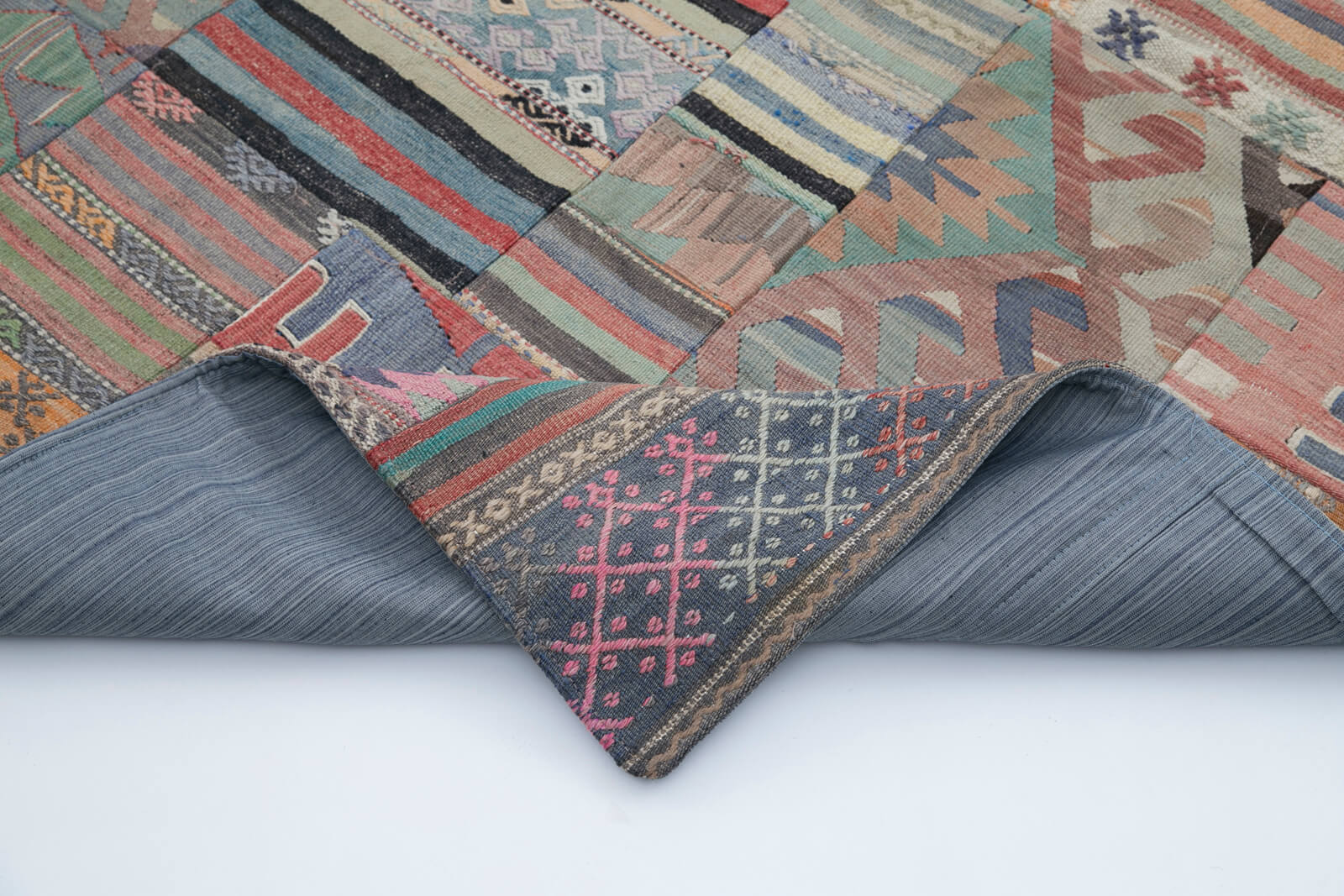 Handmade Patchwork Area Rug – Kirk Yama Grey Cotton Wool 6'8"x9'11" Vintage Wool Rug