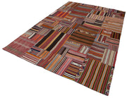 Handmade Area Rug - Kirk Yama Orange Patchwork Cotton Wool Blend 6'7''x9'10''