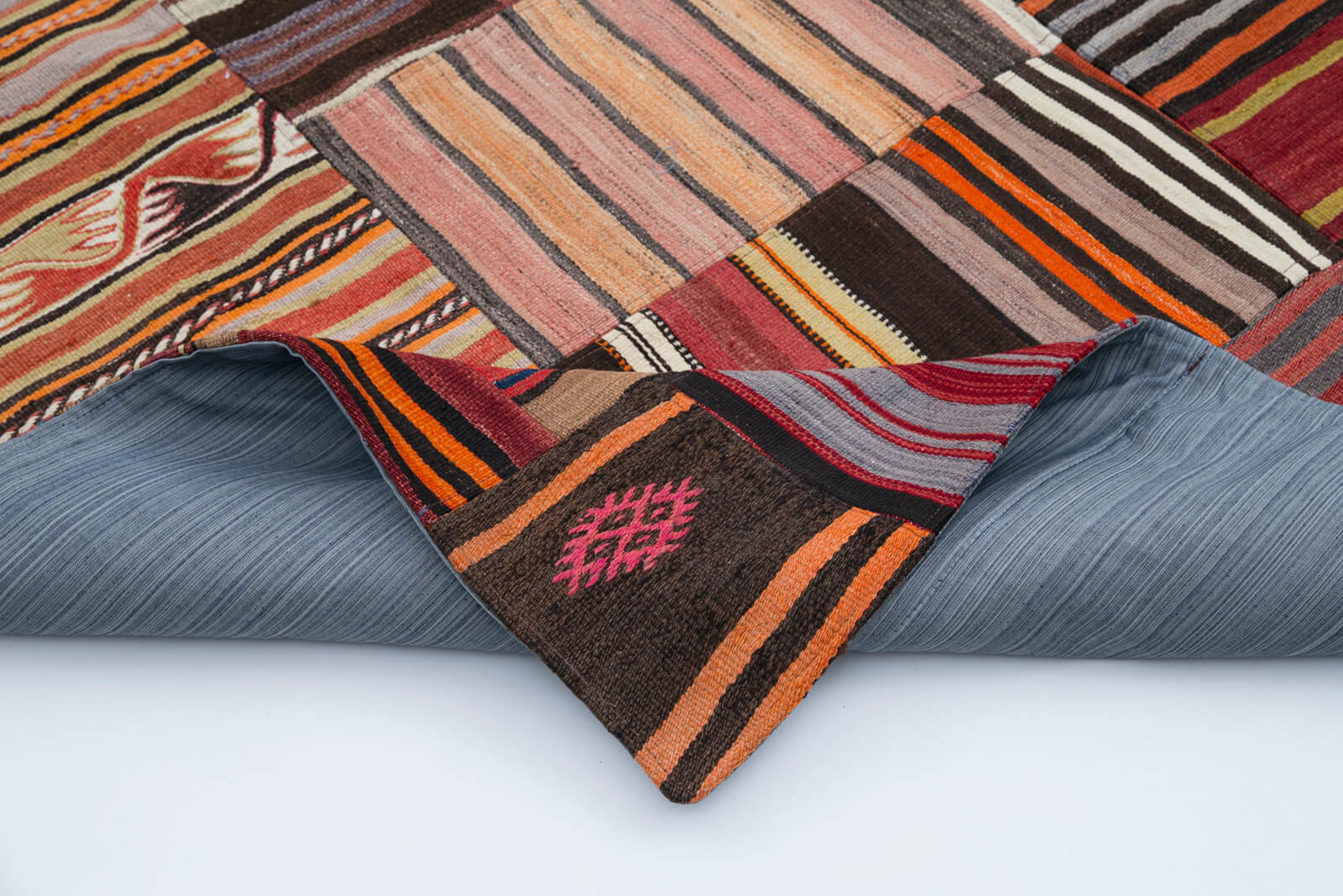 Handmade Area Rug - Kirk Yama Orange Patchwork Cotton Wool Blend 6'7''x9'10''