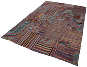 Handmade Area Rug - Kirk Yama Burgundy Patchwork Cotton Wool Carpet 6'7'' x 9'10''
