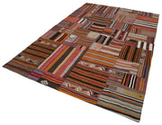 Handmade Area Rug - Kirk Yama Orange Patchwork Cotton Wool Carpet 6'7''x9'10''