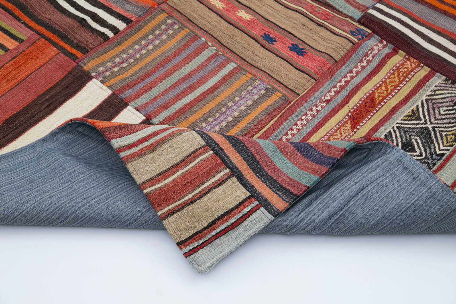 Handmade Area Rug - Kirk Yama Orange Patchwork Cotton Wool Carpet 6'7''x9'10''