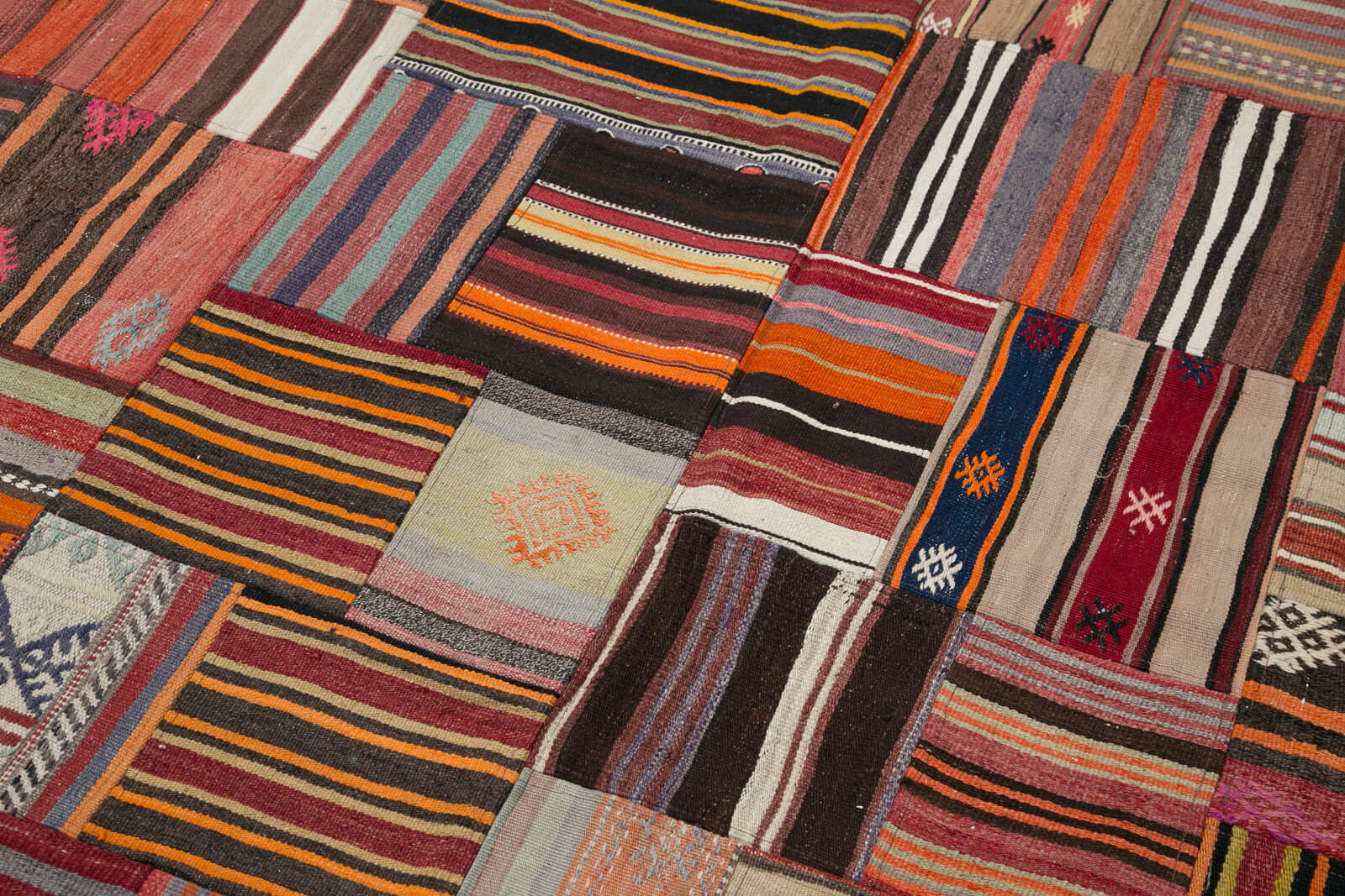 Handmade Area Rug - Kirk Yama Orange Patchwork Cotton Wool Carpet 6'7''x9'10''