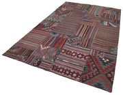 Handmade Area Rug - Kirk Yama Purple Patchwork Cotton Wool Carpet 6'7''x9'11''
