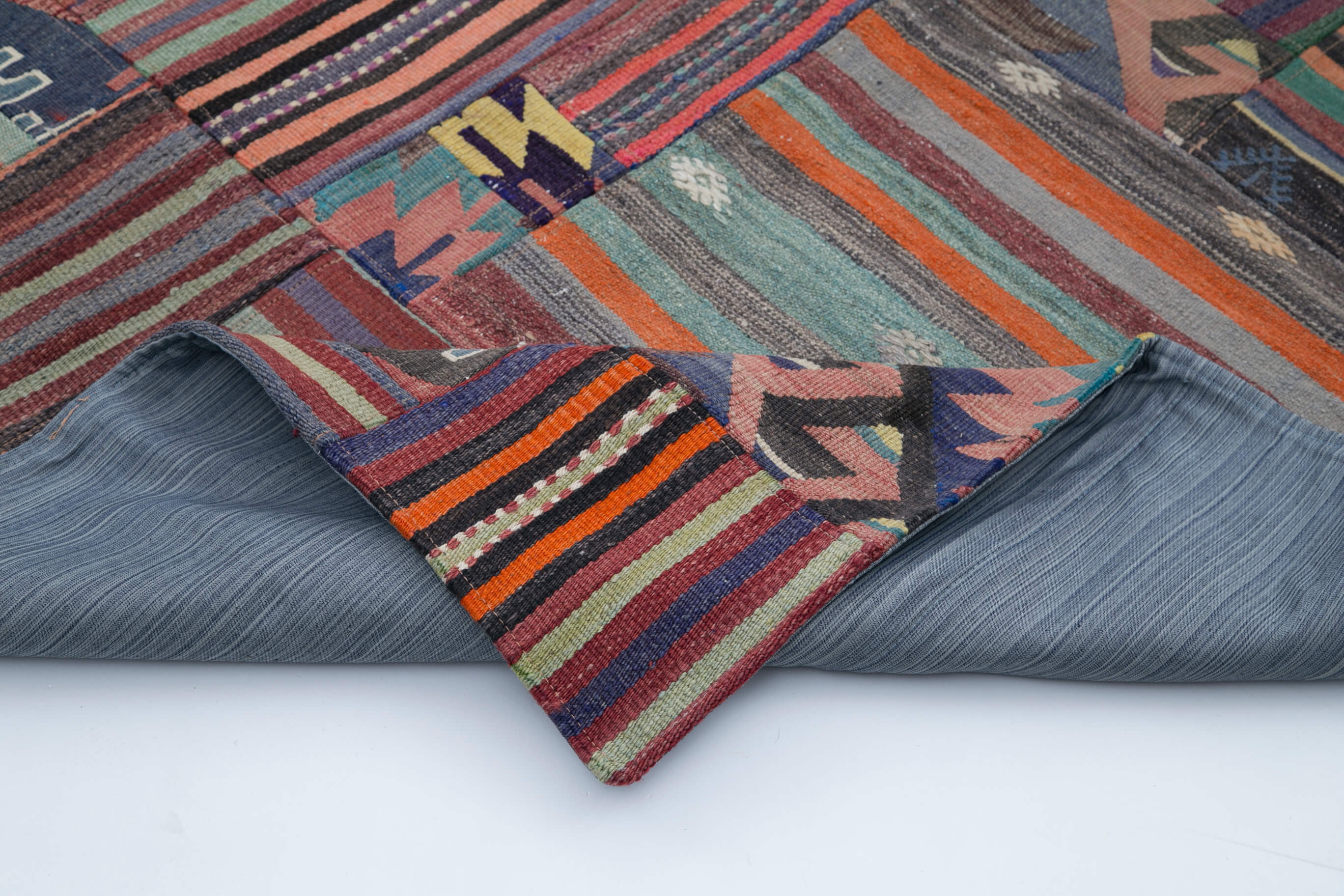 Handmade Area Rug - Kirk Yama Purple Patchwork Cotton Wool Carpet 6'7''x9'11''