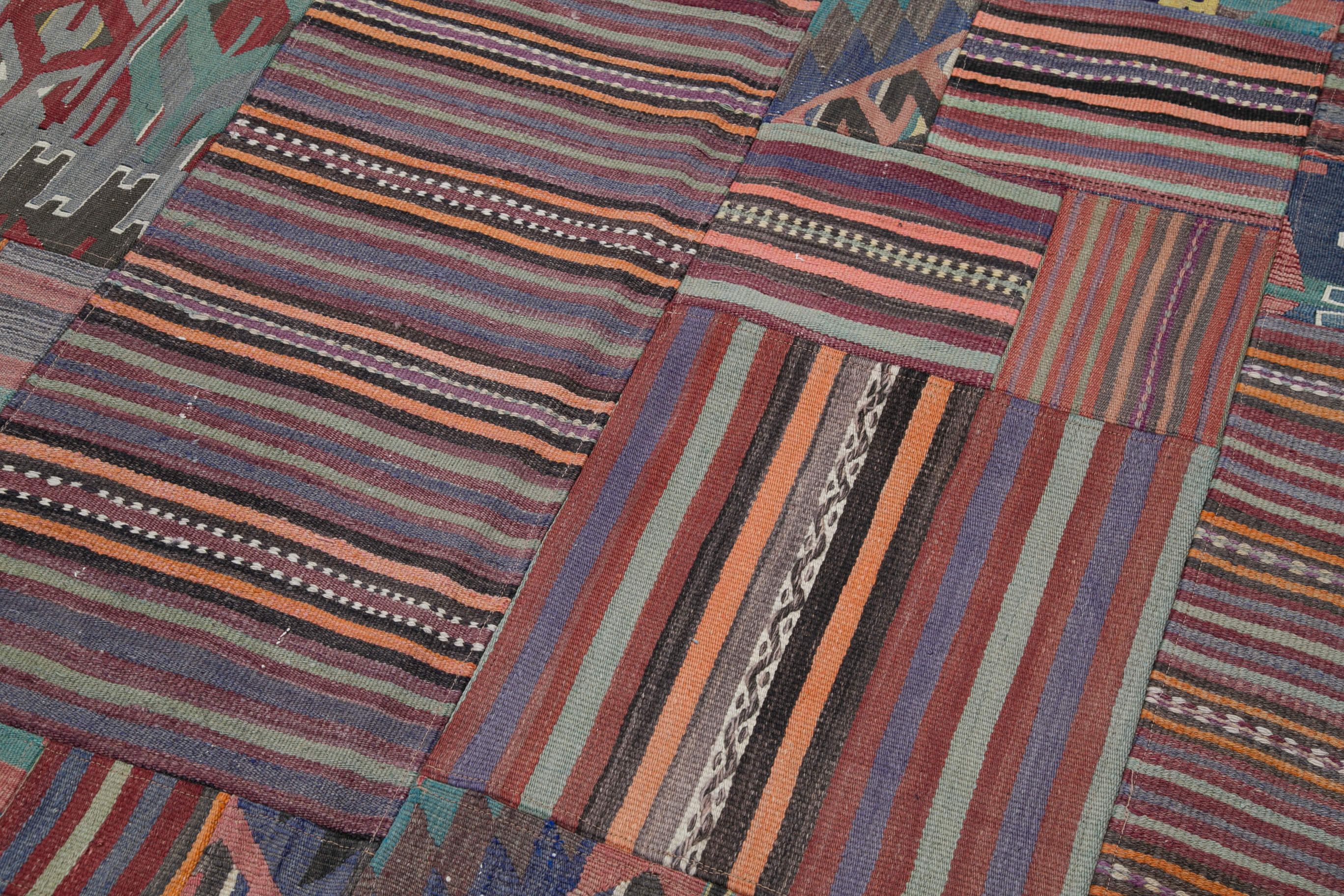Handmade Area Rug - Kirk Yama Purple Patchwork Cotton Wool Carpet 6'7''x9'11''