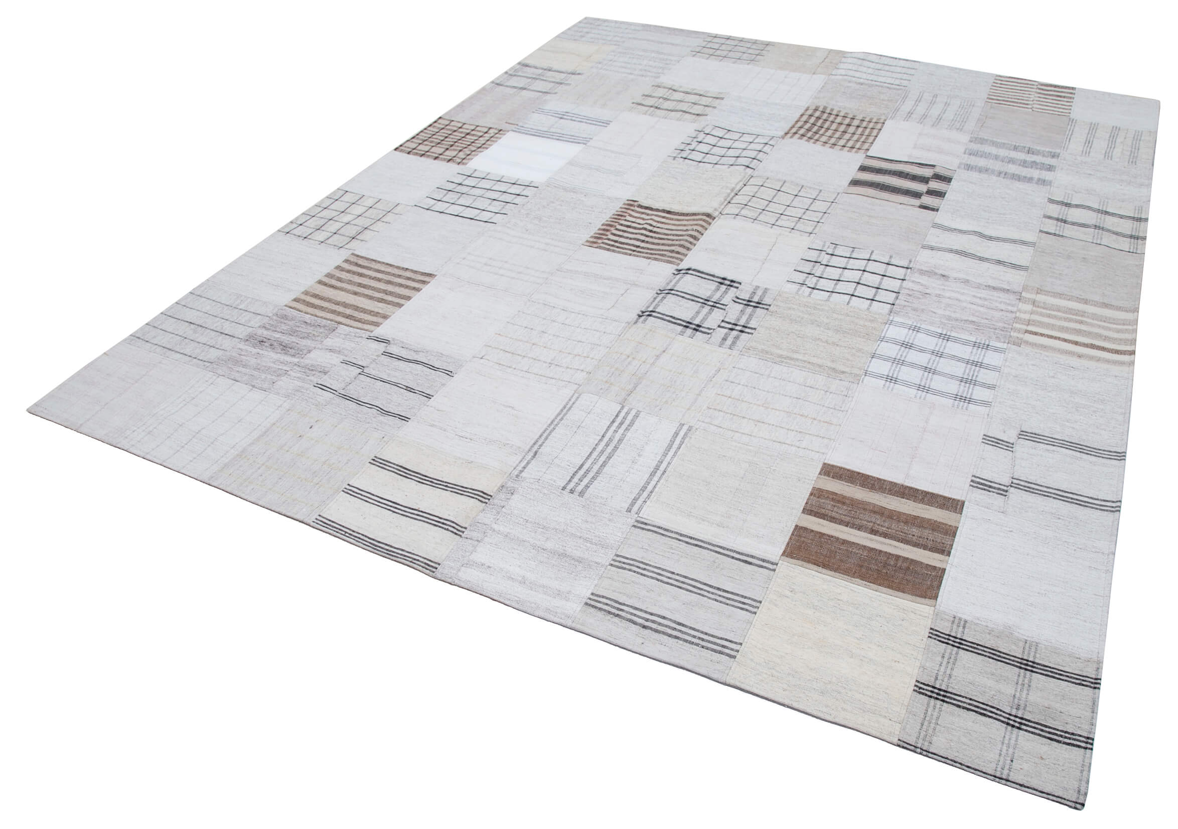 Handmade Wool Area Rug - Kirk Yama Patchwork Cotton Wool 8x10 Carpet