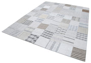 Handmade Area Rug - Kirk Yama White Patchwork Cotton Wool Carpet 8'x10'