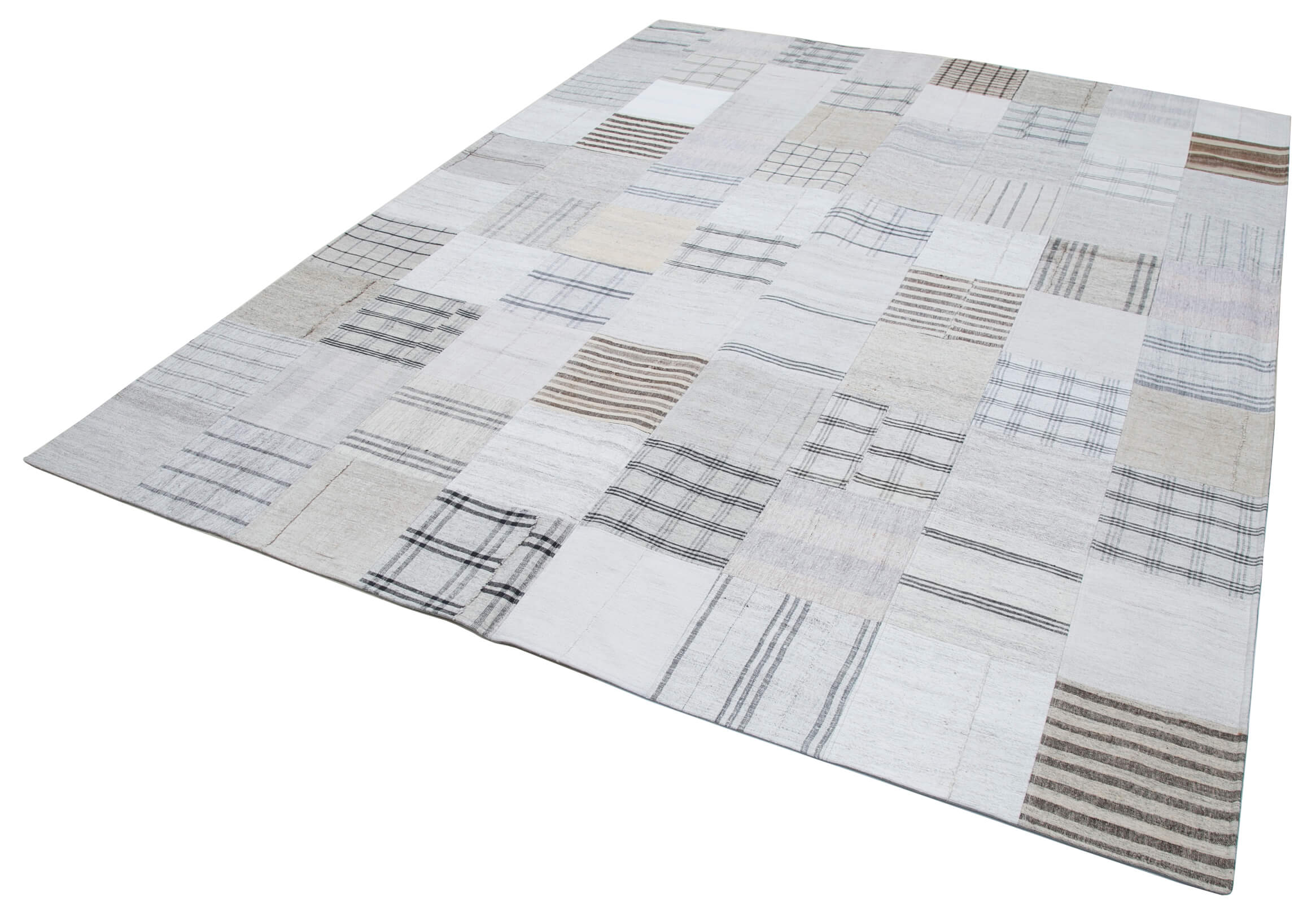 Handmade Area Rug - Kirk Yama White Patchwork Cotton Wool Carpet 8'x10'