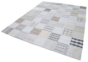 Handmade Area Rug - Kirk Yama White Patchwork Cotton Wool 8x10 Soft Vintage Carpet