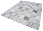 Handmade Patchwork Rug - White Cotton Wool Rug 8'x9'11'' | Vintage Turkish Carpet
