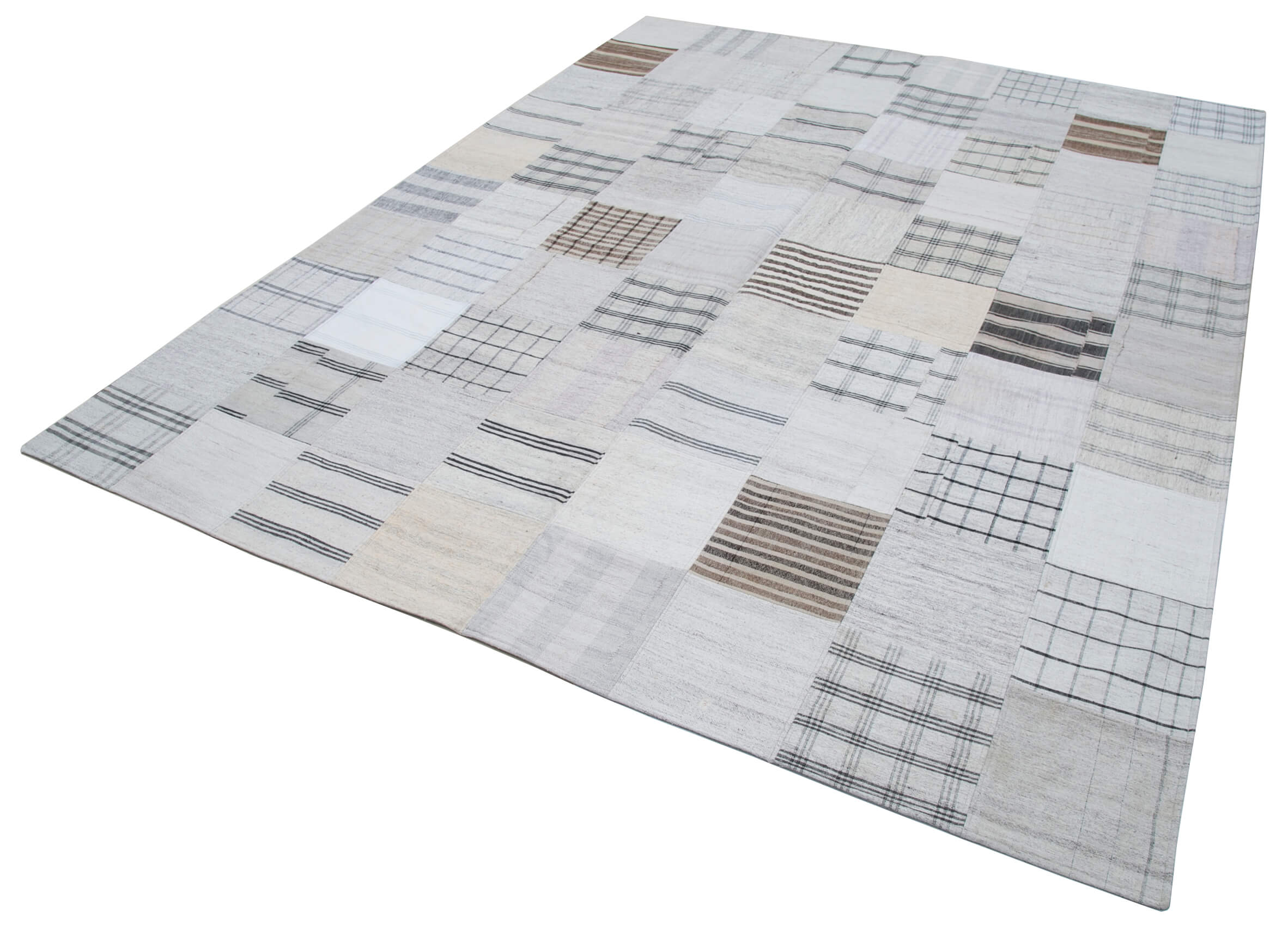 Handmade Patchwork Rug - White Cotton Wool Rug 8'x9'11'' | Vintage Turkish Carpet