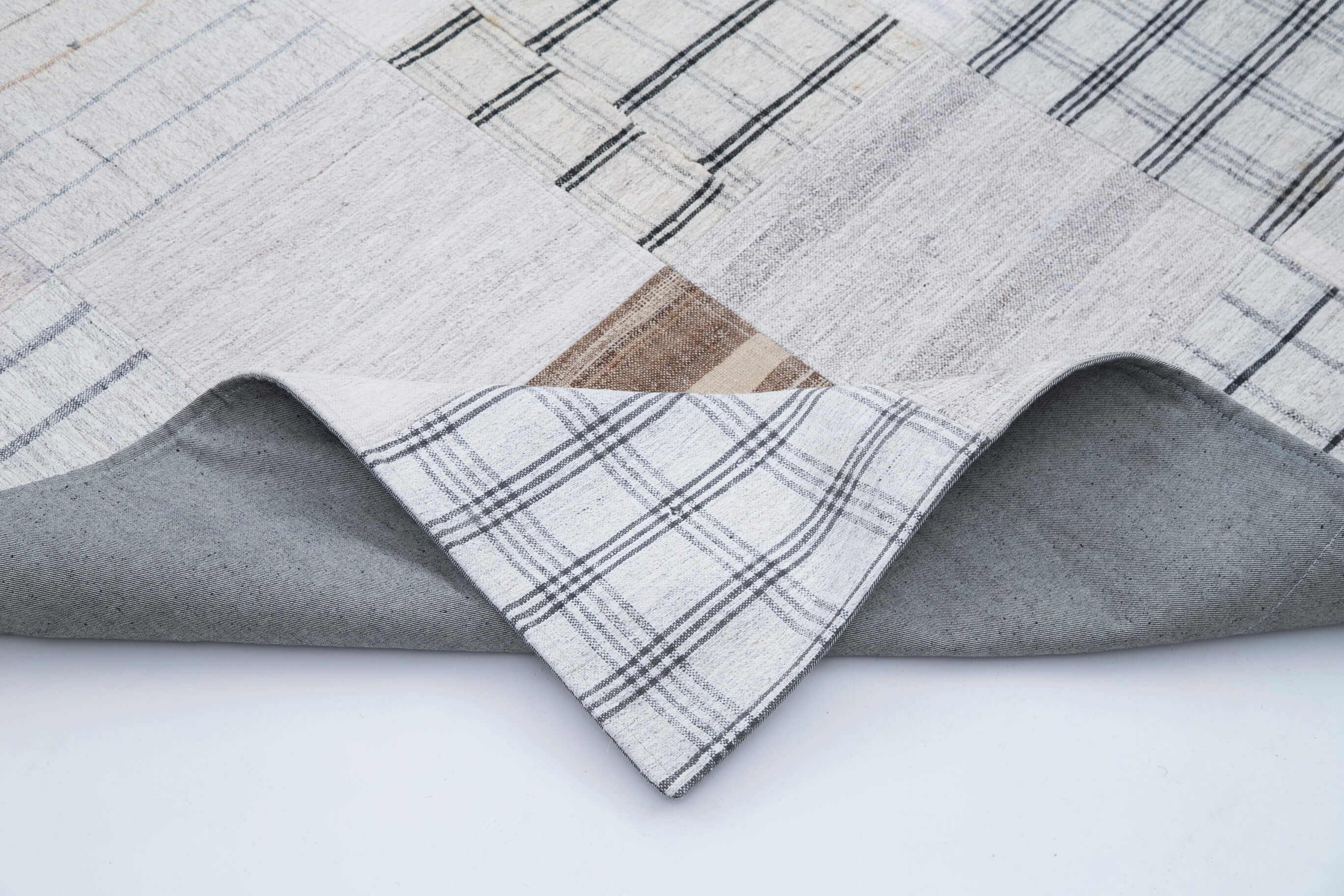 Handmade Patchwork Rug - White Cotton Wool Rug 8'x9'11'' | Vintage Turkish Carpet