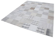 Handmade Area Rug - Kirk Yama White Patchwork Cotton Wool Carpet 8x10 ft