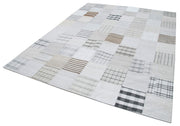 Handmade Patchwork Rug – Grey Cotton Wool Area Rug 8'x10' Durable Living Room Carpet