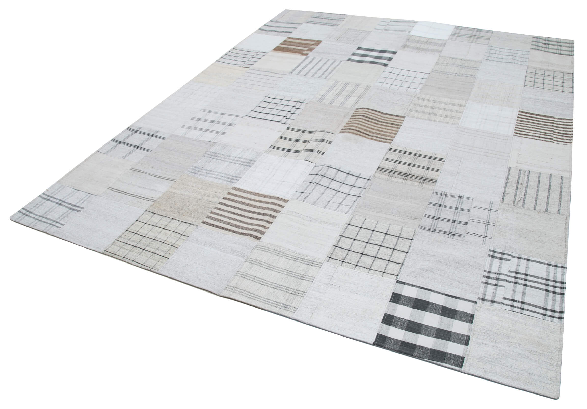 Handmade Patchwork Rug – Grey Cotton Wool Area Rug 8'x10' Durable Living Room Carpet