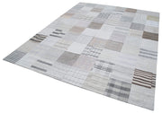 Handmade Wool Area Rug - Kirk Yama White Patchwork Style, 8x10 Cotton Wool Rug