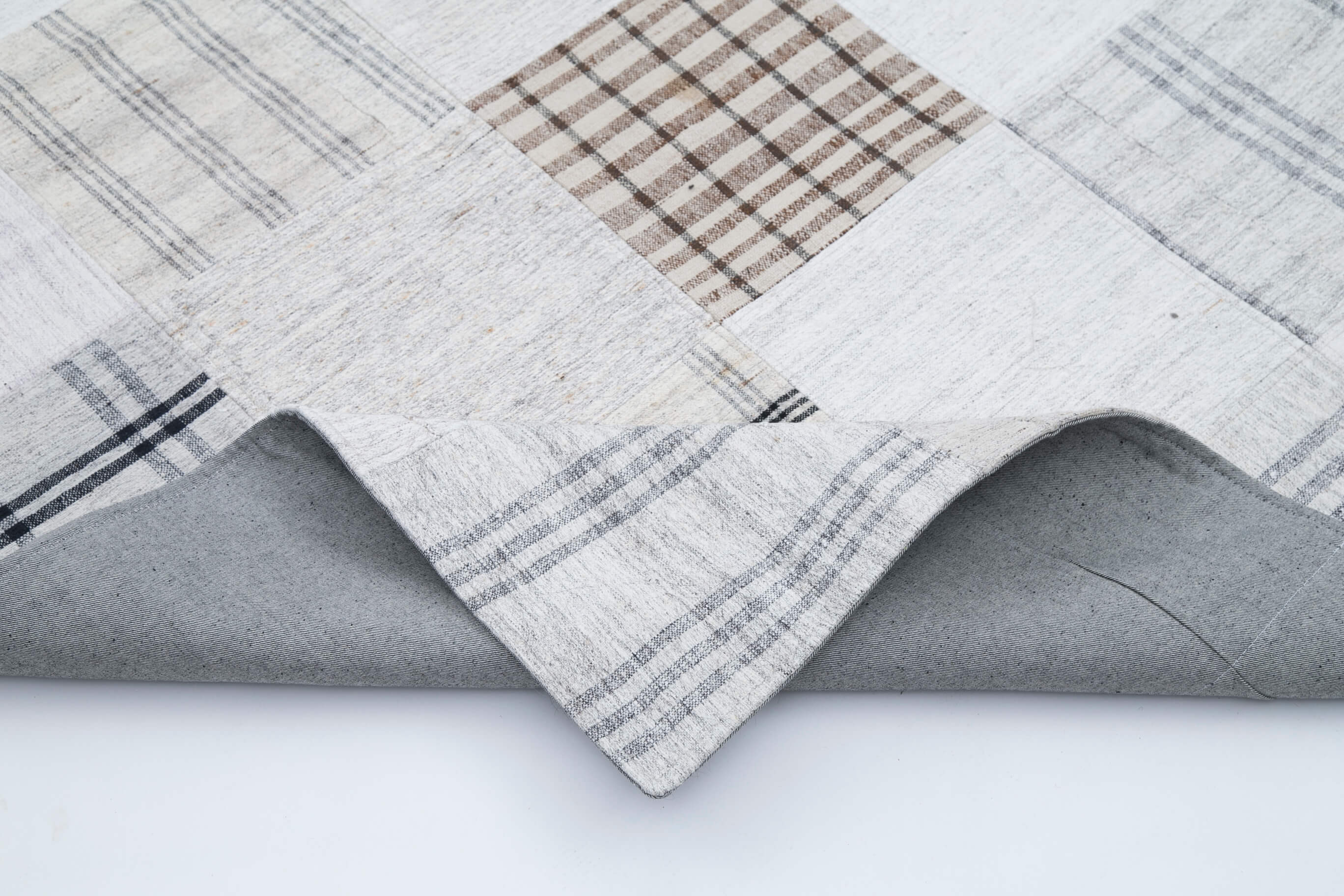 Handmade Area Rug - Kirk Yama White Patchwork Cotton Wool Carpet 8'x10'