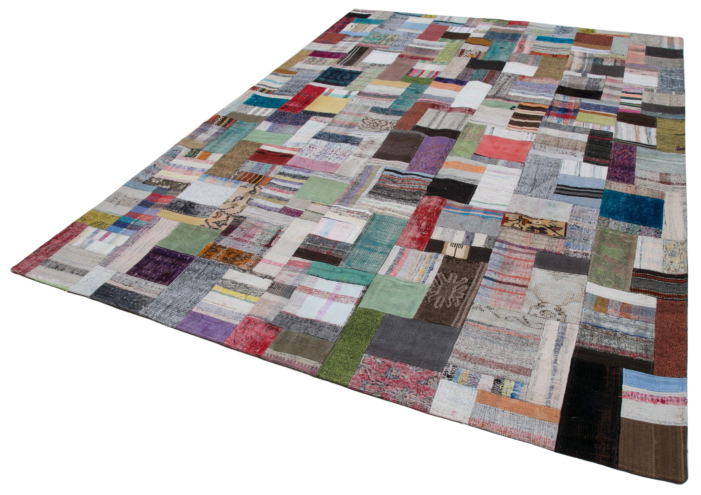 Handmade Patchwork Rug – Grey Cotton Wool Area Rug 8'5'' x 11'6'' | Vintage Turkish Carpet