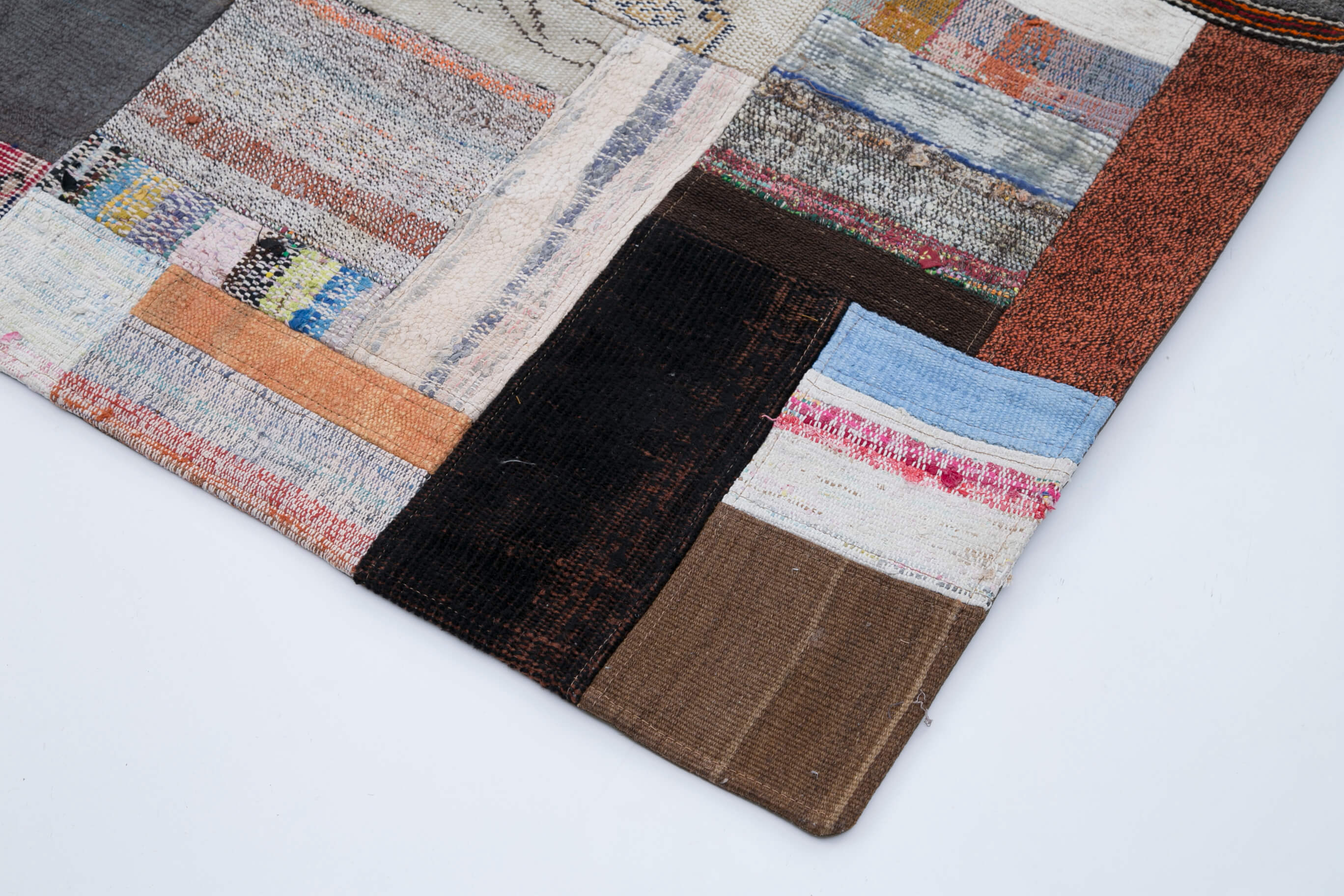 Handmade Patchwork Rug – Grey Cotton Wool Area Rug 8'5'' x 11'6'' | Vintage Turkish Carpet