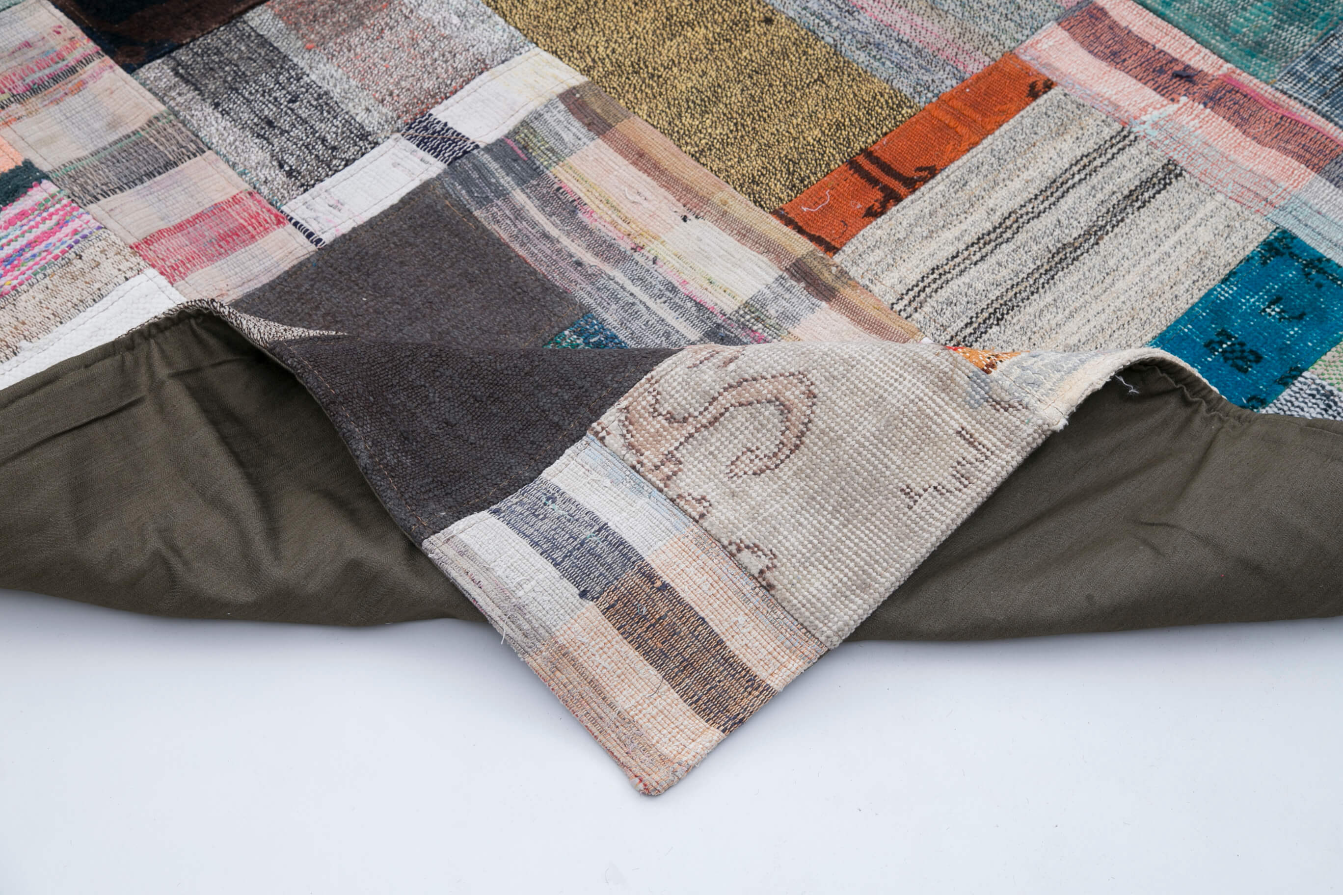 Handmade Patchwork Rug – Grey Cotton Wool Area Rug 8'5'' x 11'6'' | Vintage Turkish Carpet