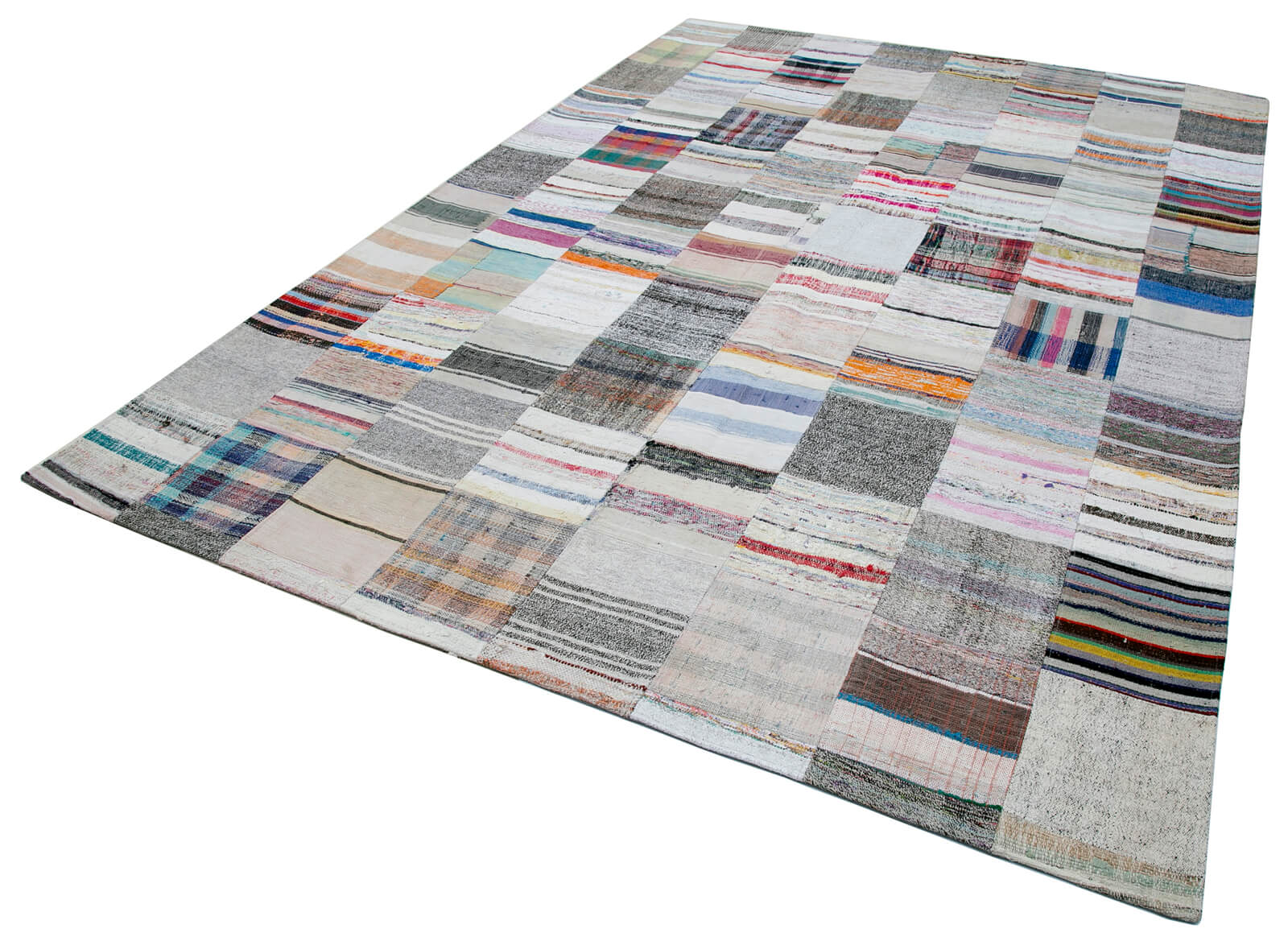 Handmade Patchwork Rug - Kirk Yama Grey Cotton Wool Area Rug 8'1''x11'7''
