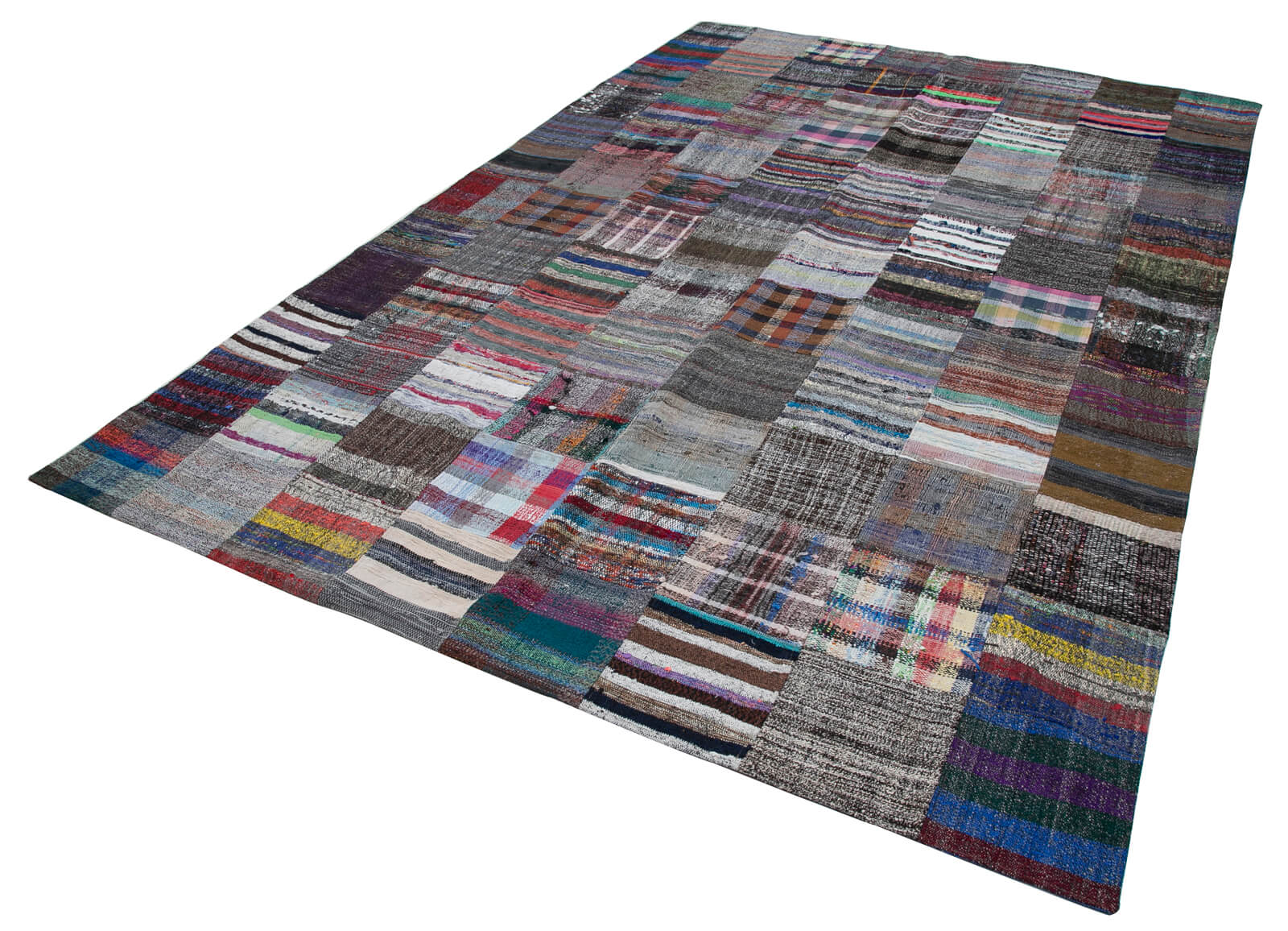 Handmade Patchwork Rug – Kirk Yama Grey Cotton Wool Vintage Area Rug 7'10''x11'9''