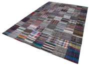 Handmade Patchwork Rug – Kirk Yama Grey Cotton Wool Vintage Area Rug 7'10''x11'9''