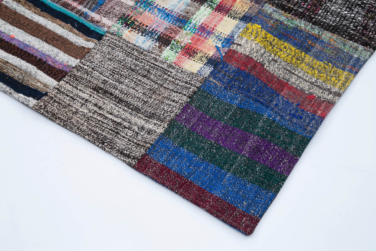 Handmade Patchwork Rug – Kirk Yama Grey Cotton Wool Vintage Area Rug 7'10''x11'9''