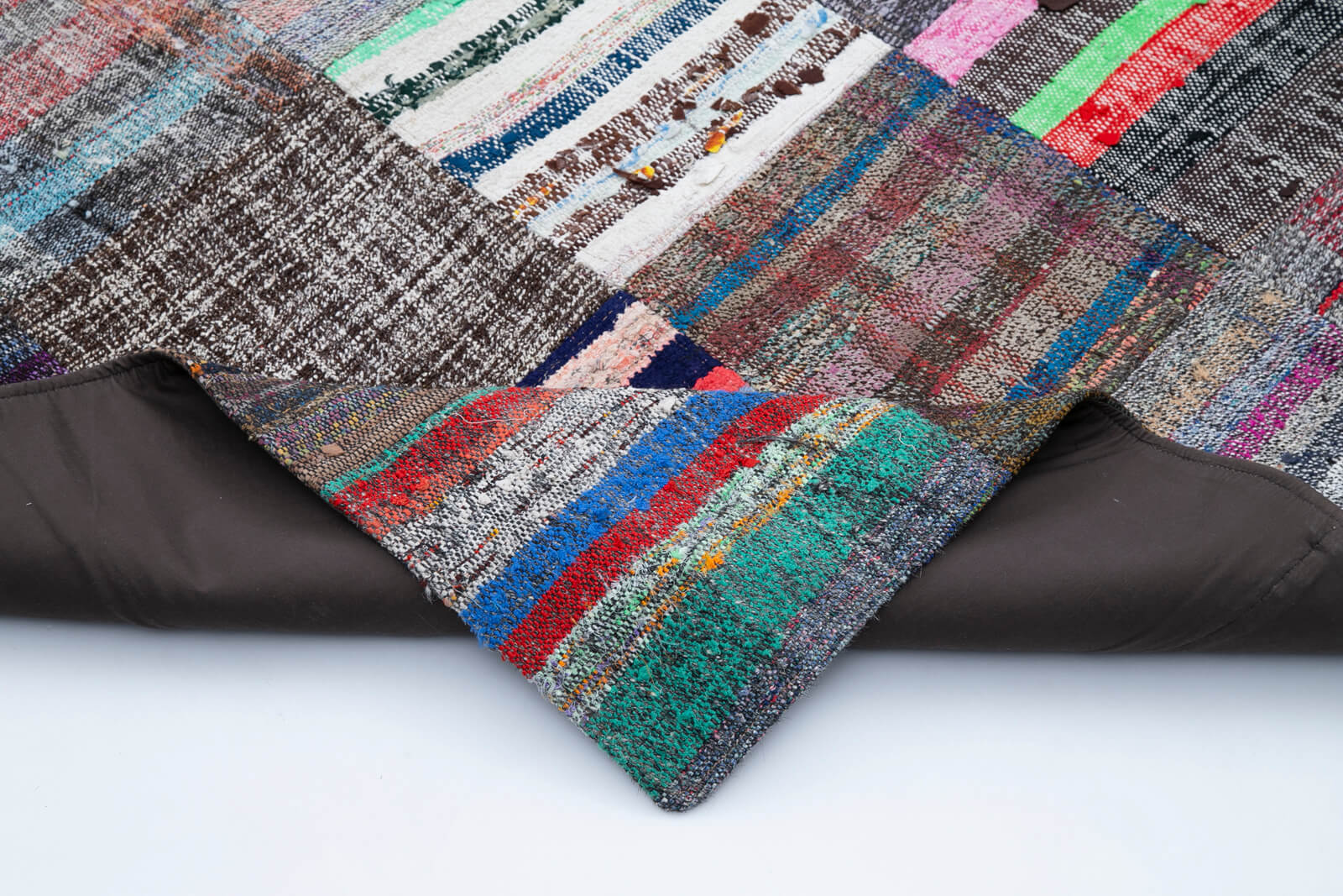 Handmade Patchwork Rug – Kirk Yama Grey Cotton Wool Vintage Area Rug 7'10''x11'9''