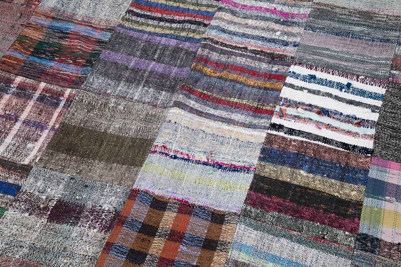 Handmade Patchwork Rug – Kirk Yama Grey Cotton Wool Vintage Area Rug 7'10''x11'9''