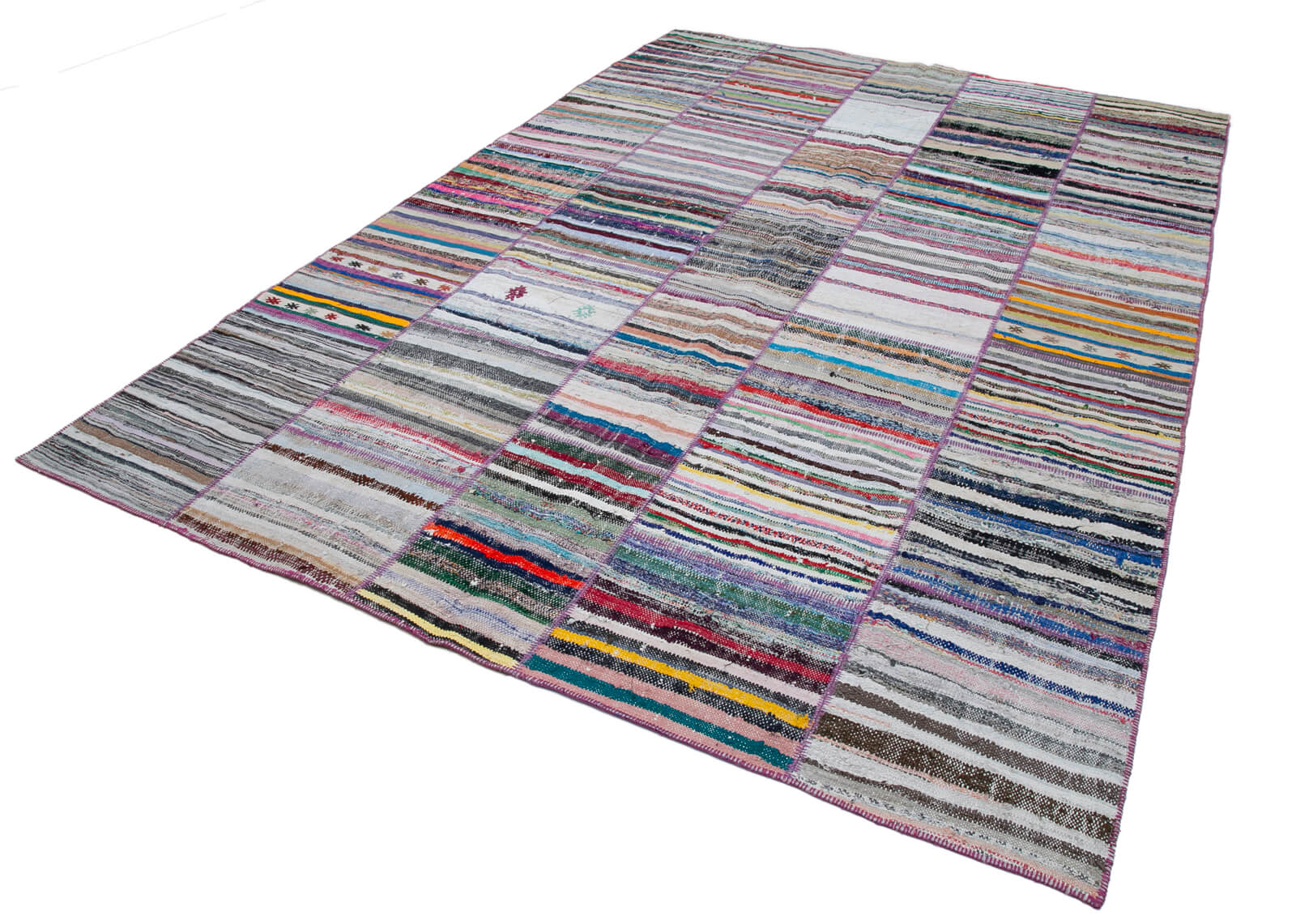 Handmade Patchwork Rug - Kirk Yama Grey Area Rug Cotton Wool Blend 7'11'' x 11'6''
