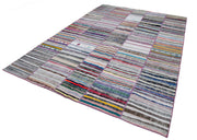 Handmade Patchwork Rug - Kirk Yama Grey Area Rug Cotton Wool Blend 7'11'' x 11'6''