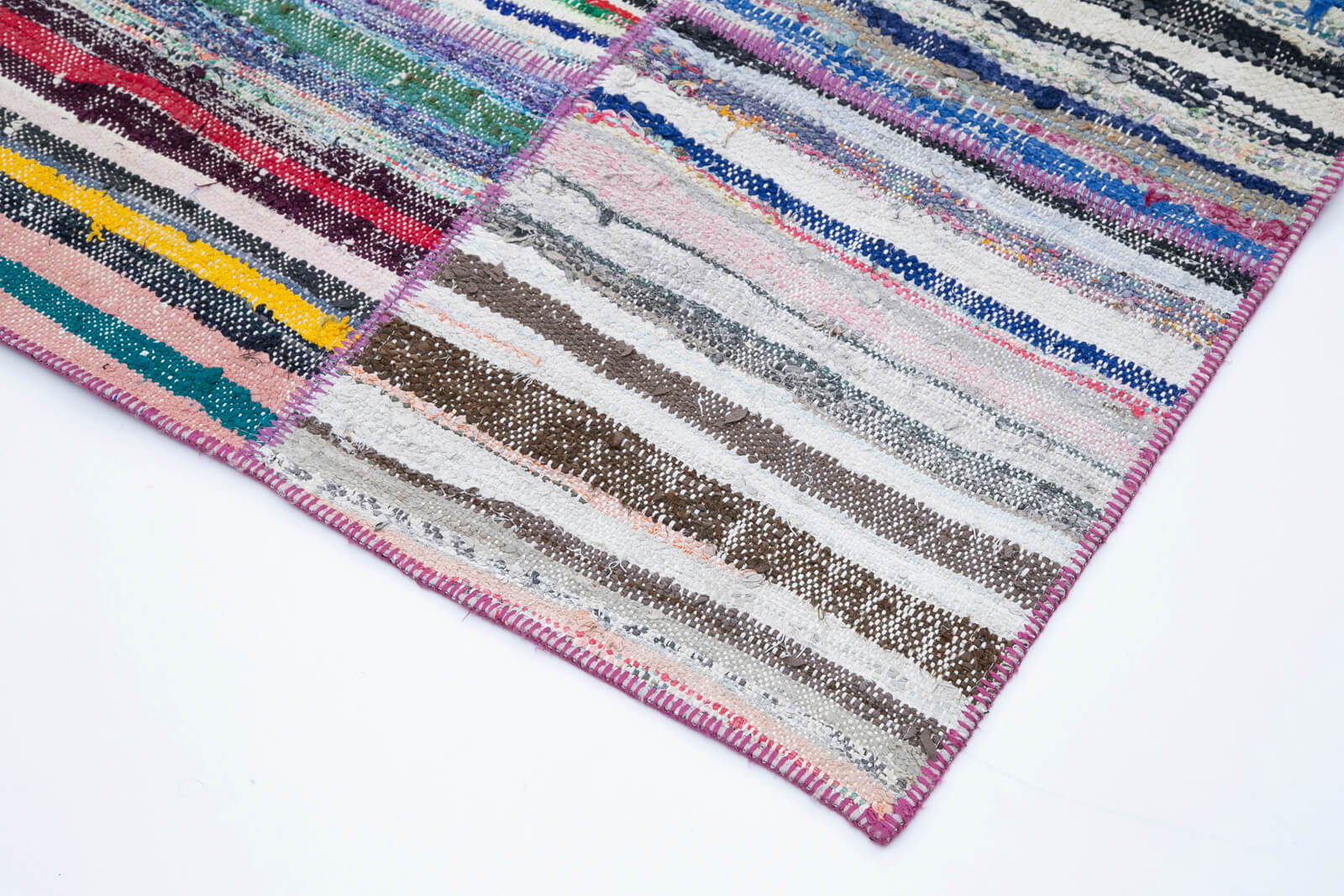 Handmade Patchwork Rug - Kirk Yama Grey Area Rug Cotton Wool Blend 7'11'' x 11'6''