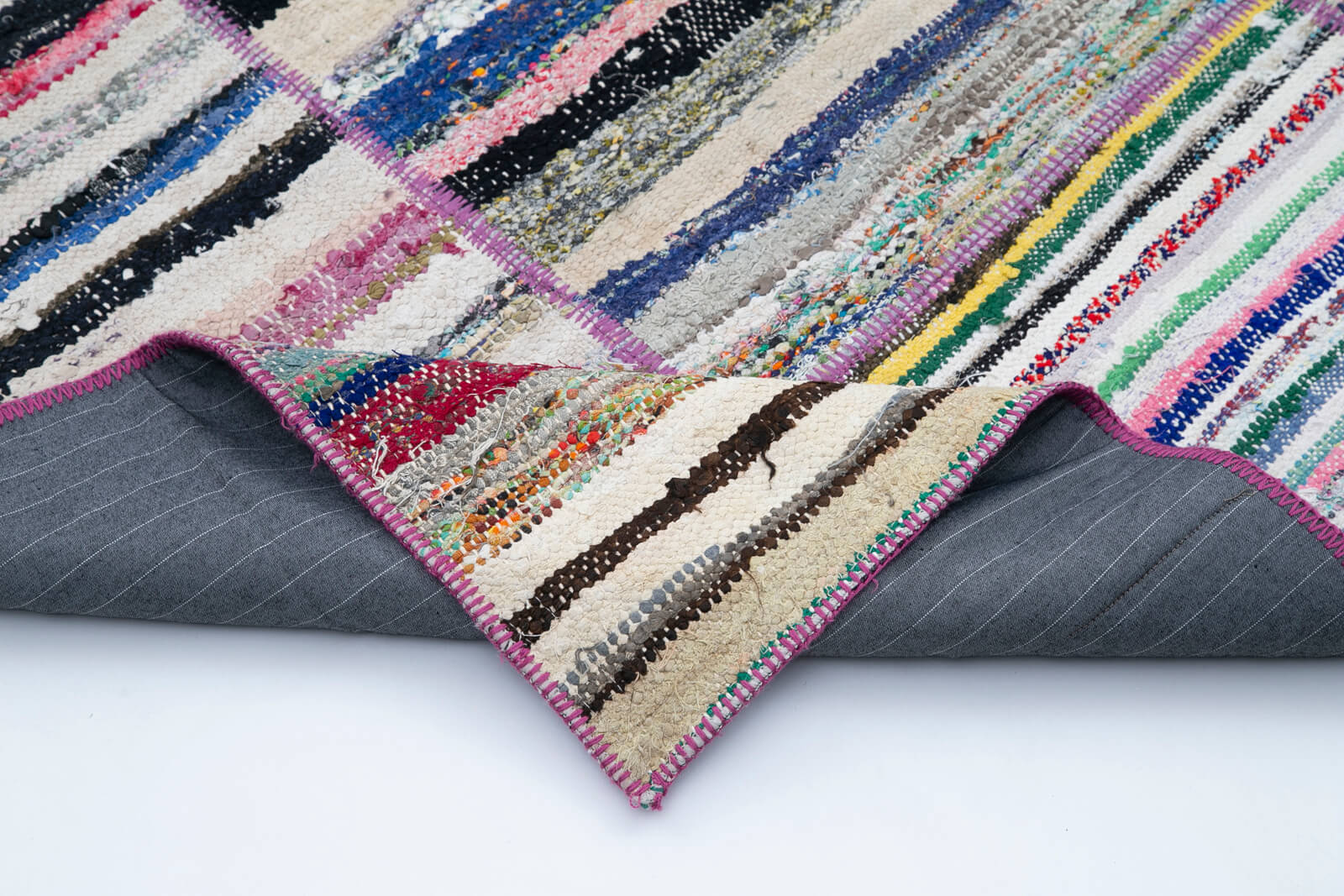 Handmade Patchwork Rug - Kirk Yama Grey Area Rug Cotton Wool Blend 7'11'' x 11'6''