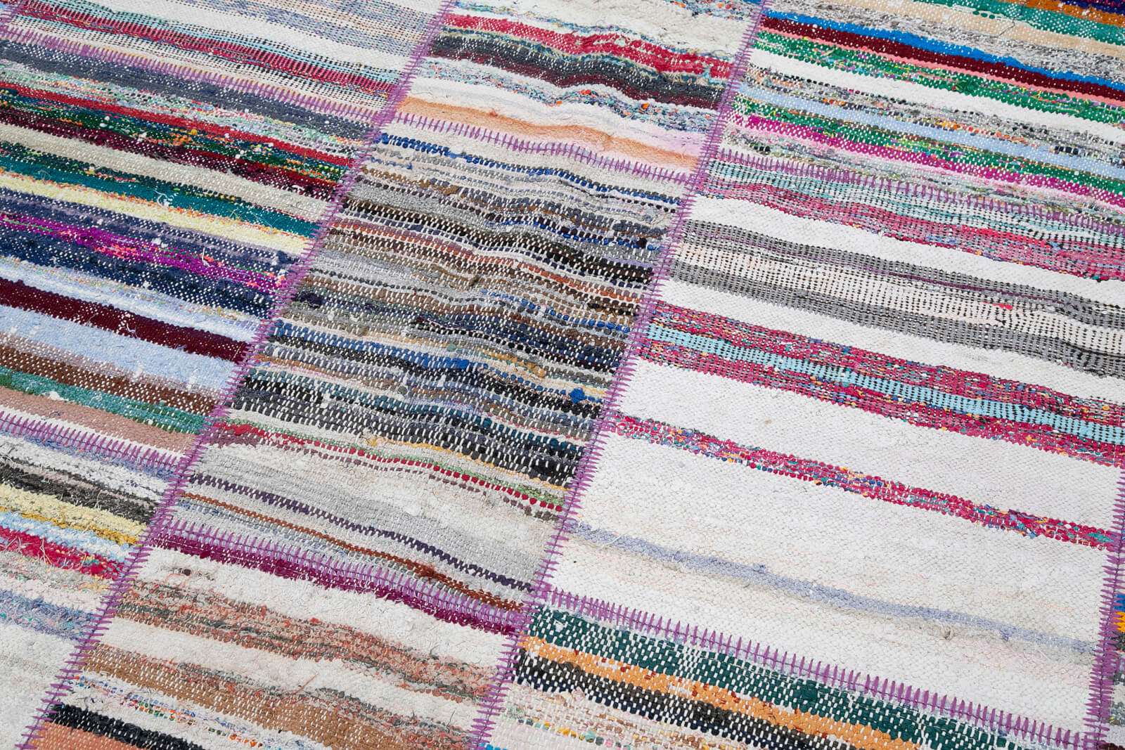 Handmade Patchwork Rug - Kirk Yama Grey Area Rug Cotton Wool Blend 7'11'' x 11'6''