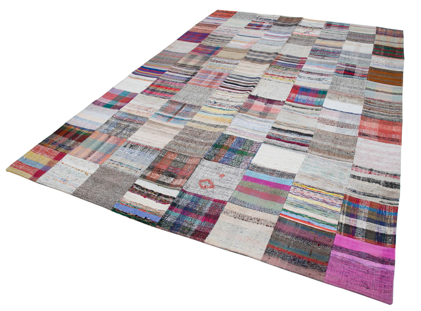 Handmade Cotton Wool Rug - Kirk Yama White Patchwork Vintage Area Rug 7'10''x11'9''