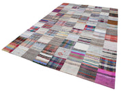 Handmade Cotton Wool Rug - Kirk Yama White Patchwork Vintage Area Rug 7'10''x11'9''
