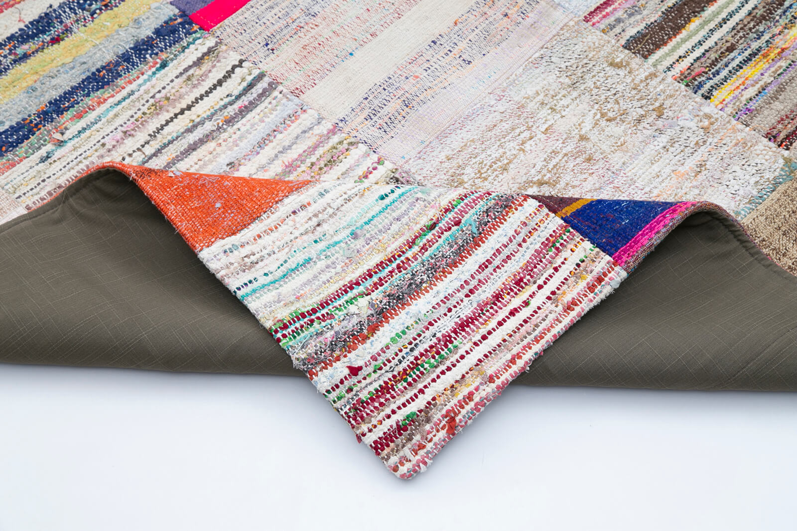 Handmade Area Rug - Grey Patchwork Cotton Wool Vintage Turkish Carpet 7'11''x11'9''