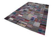 Handmade Wool Area Rug | Durable Grey Patchwork Carpet 7'10'' x 11'9'' by Agacan Rugs