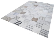 Handmade Patchwork Rug - Kirk Yama White Cotton Wool 8x11 Area Rug